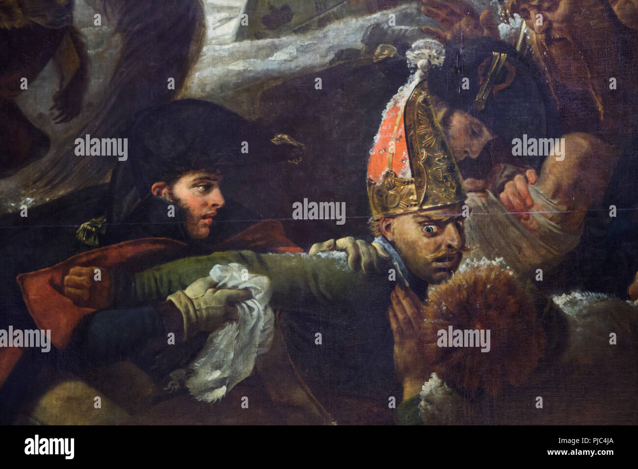Feriti soldati russi illustrato nel dettaglio della scala grande dipinto 'Napoléon sul campo di battaglia di Eylau' dal francese pittore neoclassico Antoine-Jean Gros (1808) sul display al museo del Louvre a Parigi, Francia. Foto Stock