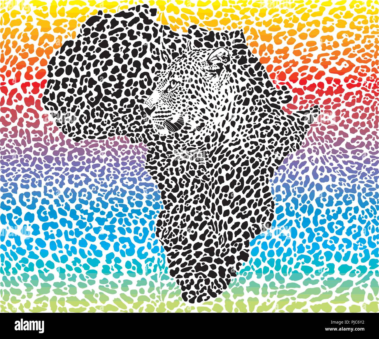 Leopard sfondo arcobaleno con un simbolo dell'Africa Illustrazione Vettoriale