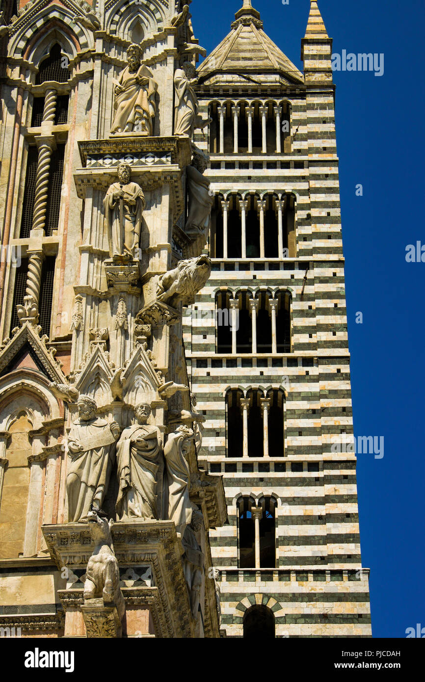 Dettagli di cathedrale principale a Siena, Toscana, Italia vista frontale durante il pomeriggio Foto Stock