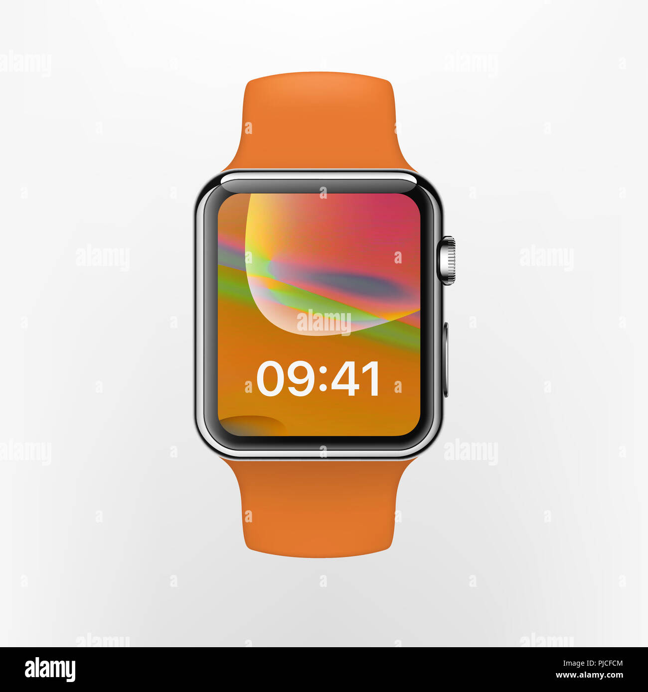 New York, Stati Uniti d'America - 22 agosto 2018: Stock illustrazione realistico nuovo Apple guarda. Smart watch isolato su sfondo scuro. Mockup mock-up WWDC 2018 acciaio Foto Stock