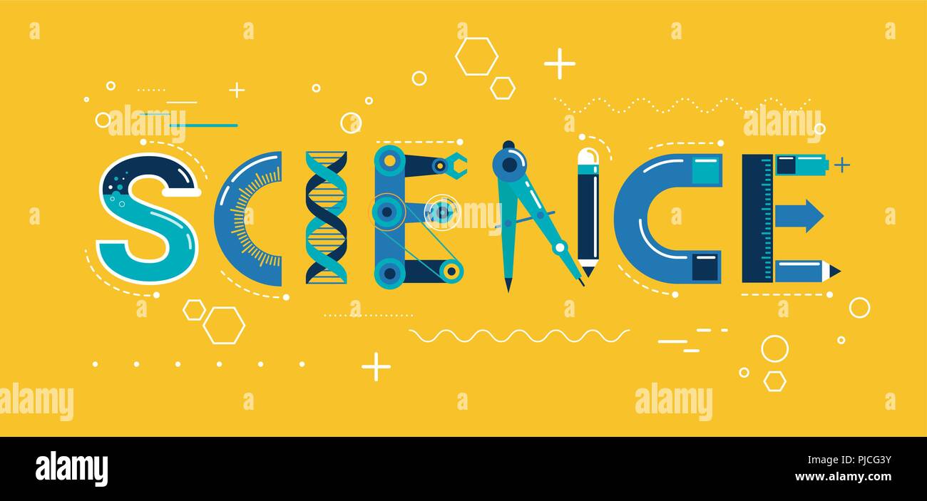La scienza banner, tipografia e sfondo Illustrazione Vettoriale