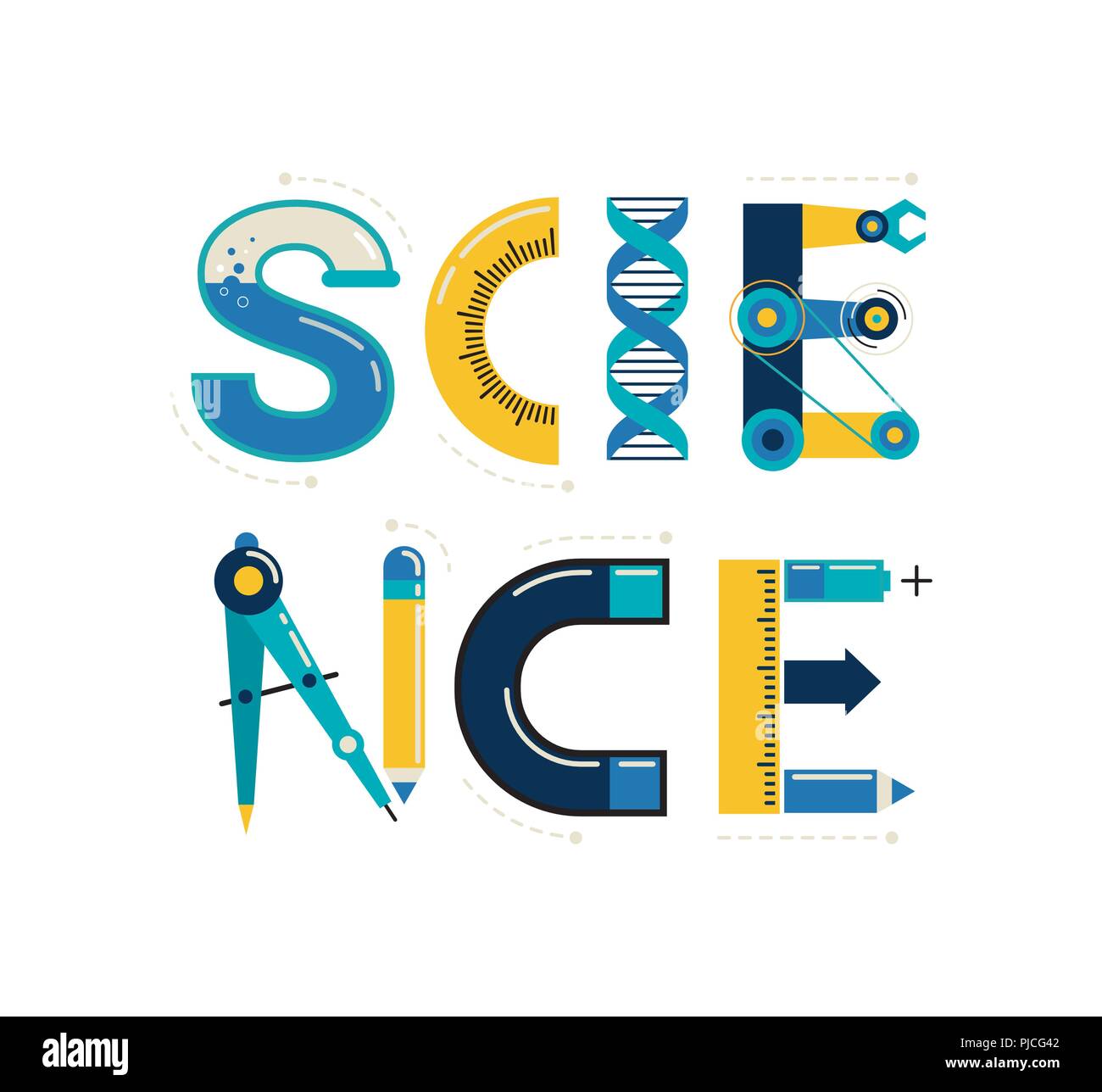 La scienza banner, tipografia e sfondo Illustrazione Vettoriale