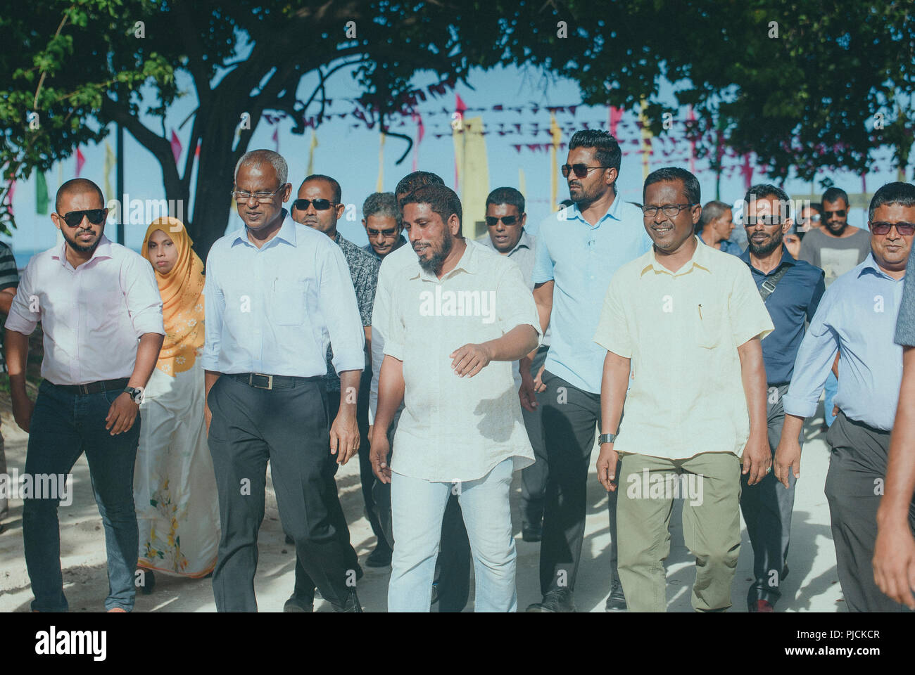 Maldive candidato dell opposizione di campagna elettorale per le elezioni presidenziali 2018 Foto Stock