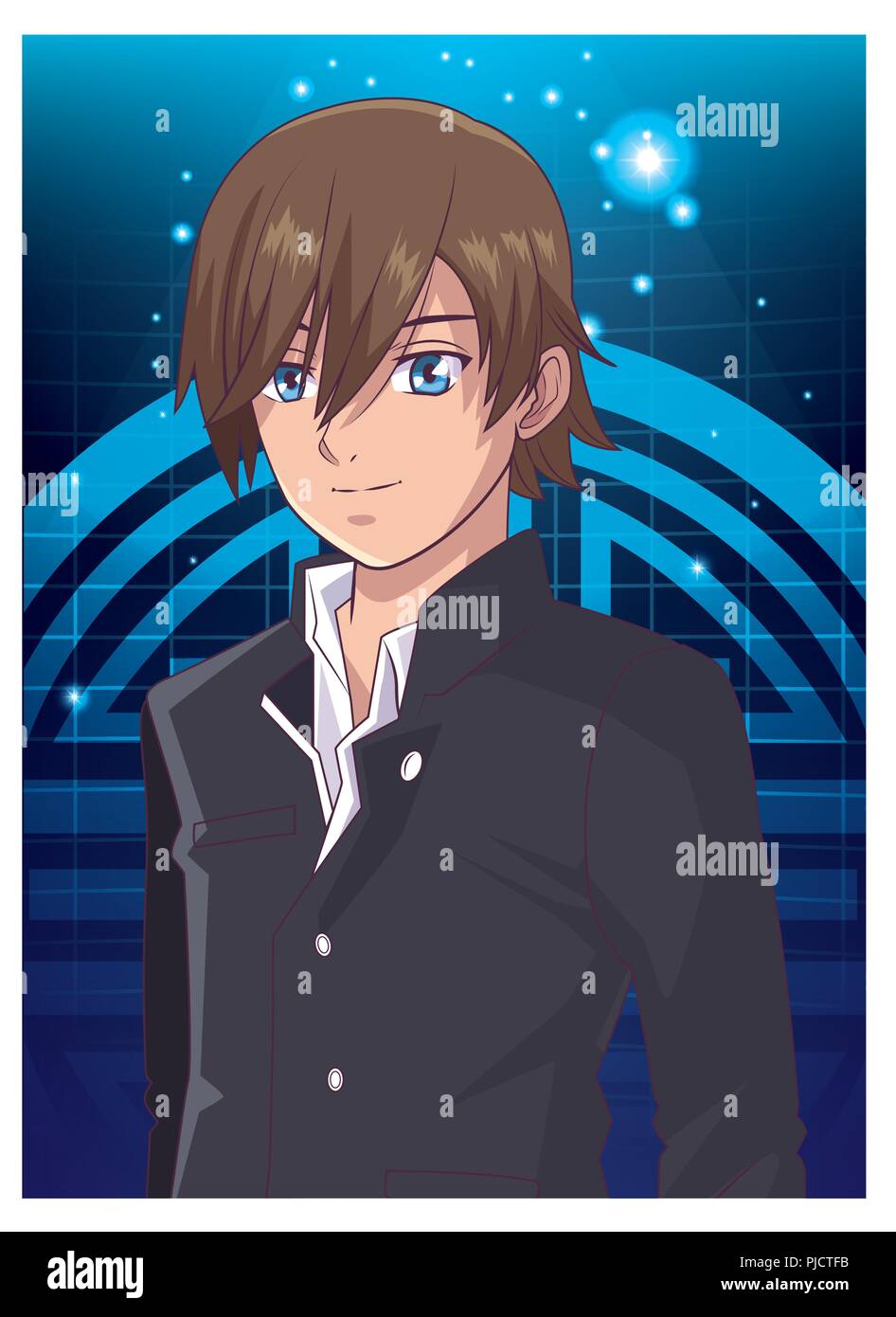 Giovane uomo anime cartoon Illustrazione Vettoriale