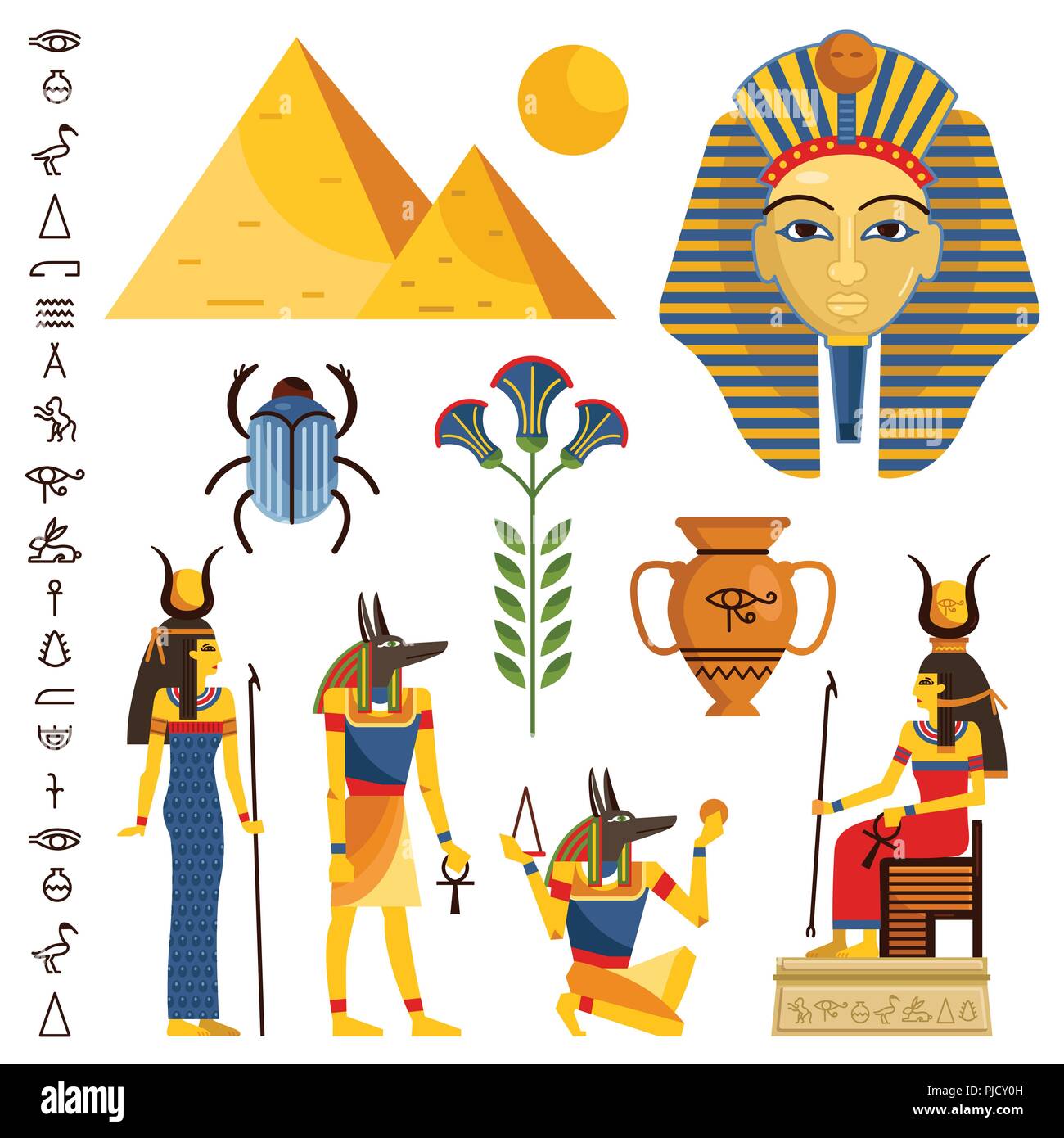 Egitto insieme di antichi egiziani idoli statue Illustrazione Vettoriale