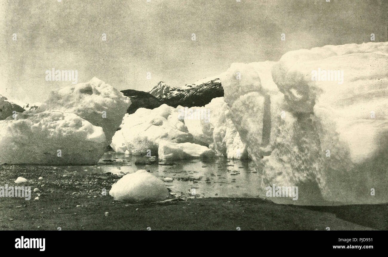 Iceberg cordato a bassa marea vicino ghiacciaio Muir, Alska, circa 1900 Foto Stock