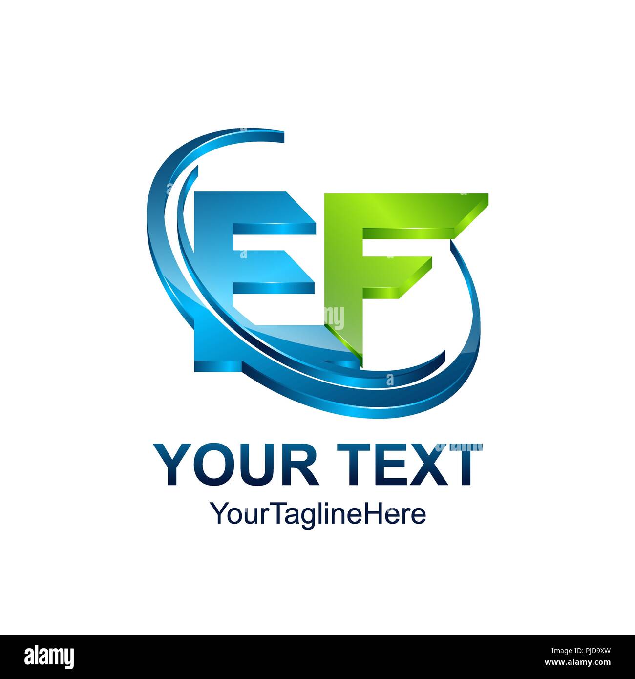Lettera iniziale EF modello logo colorato di verde blu swoosh design per il business e l'identità aziendale Illustrazione Vettoriale