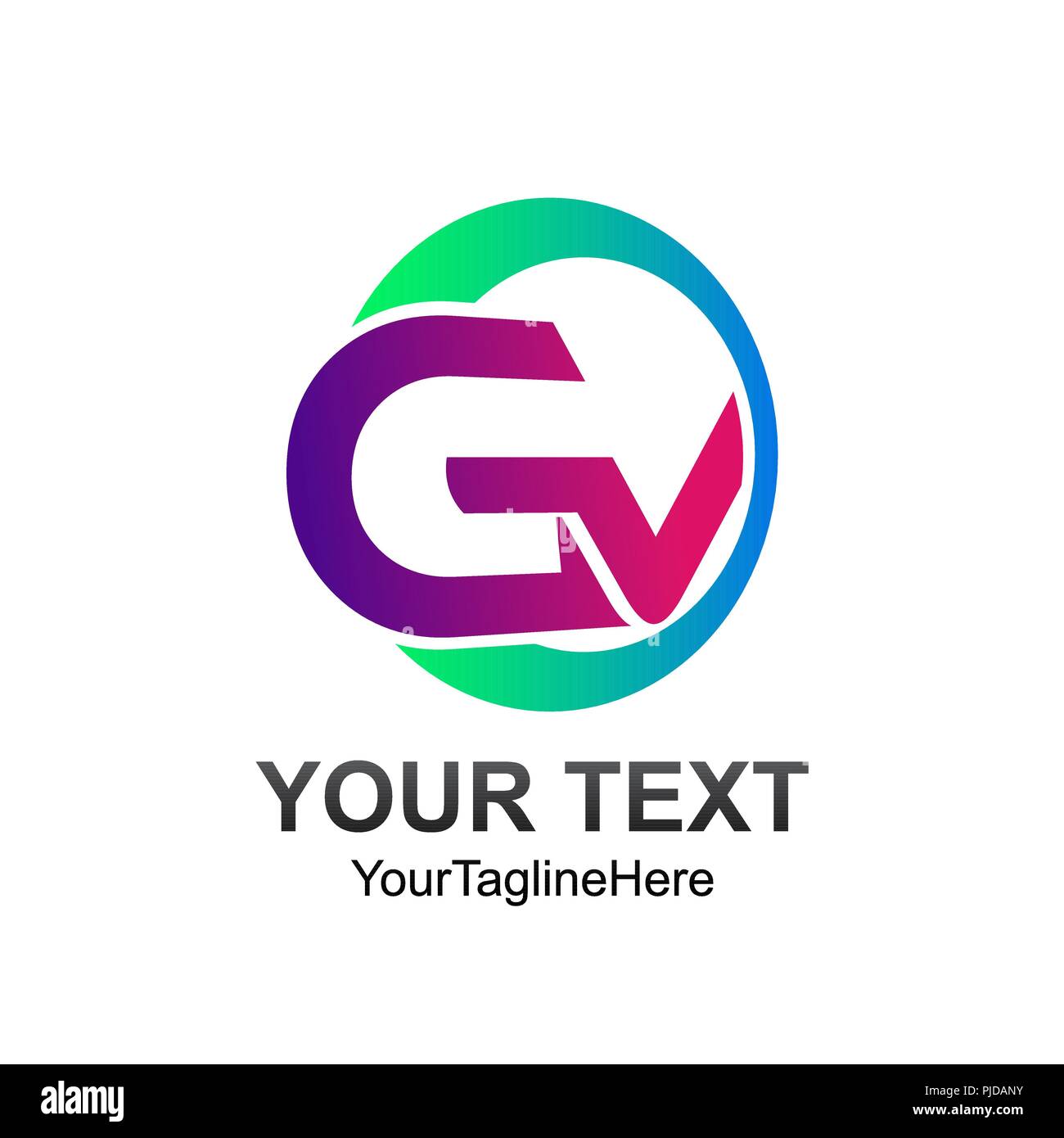 Lettera iniziale GV modello logo colorfull design cerchio per il business e l'identità aziendale Illustrazione Vettoriale