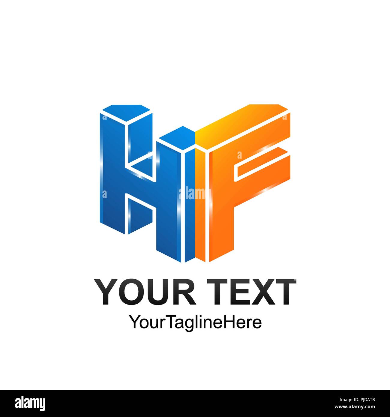 Lettera iniziale HF modello logo colorato in blu orange 3D design per il business e l'identità aziendale Illustrazione Vettoriale