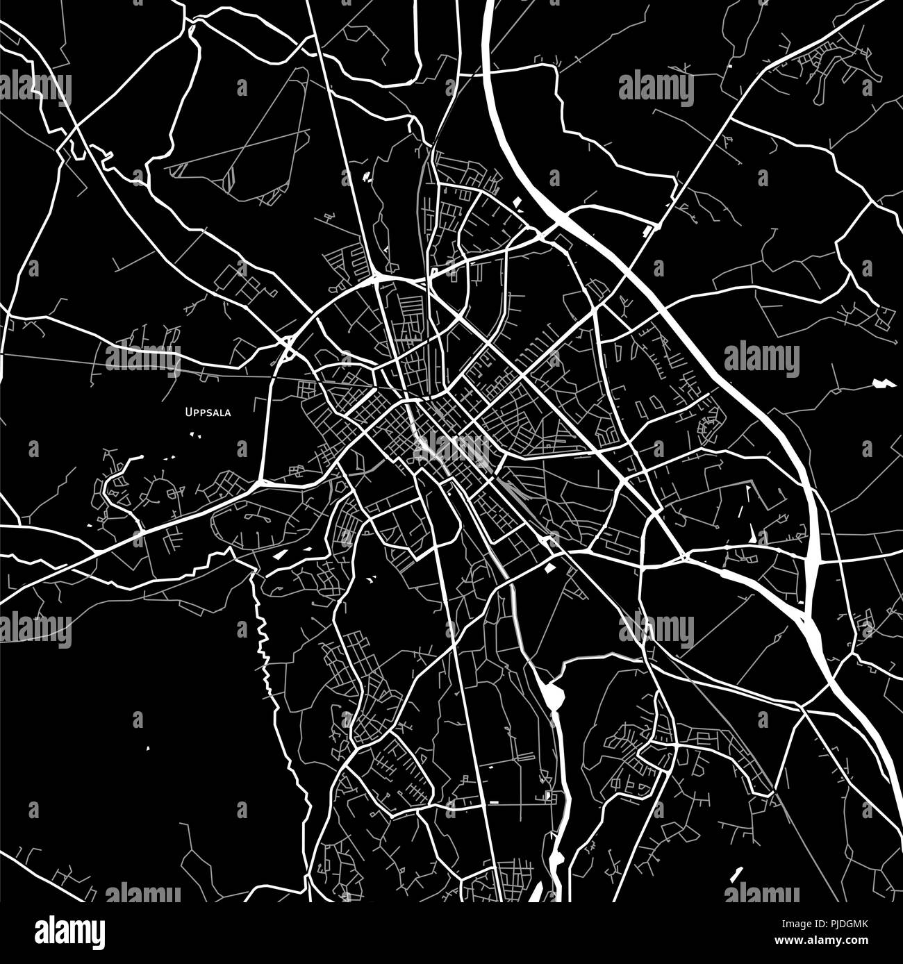 Mappa Area di Uppsala, Svezia. Sfondo scuro versione per una infografica e progetti di marketing. Illustrazione Vettoriale