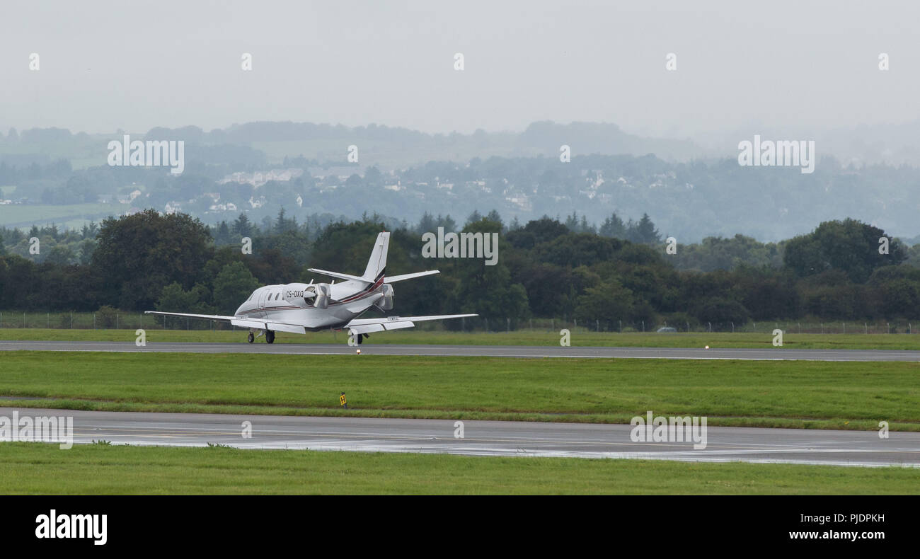 Cessna Citation jet di affari visto all'Aeroporto Internazionale di Glasgow, Renfrewshire, Scozia. Foto Stock