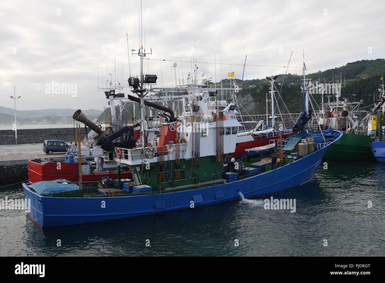 MSC-certified tonni albacora di troll e Pole & line della flotta da pesca in Getaria Harbour (paese basco) Foto Stock