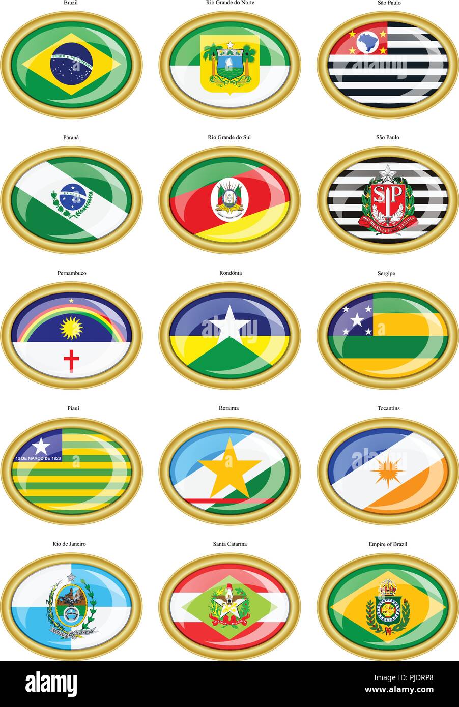 Set di icone. Bandiere degli Stati brasiliani. Illustrazione Vettoriale