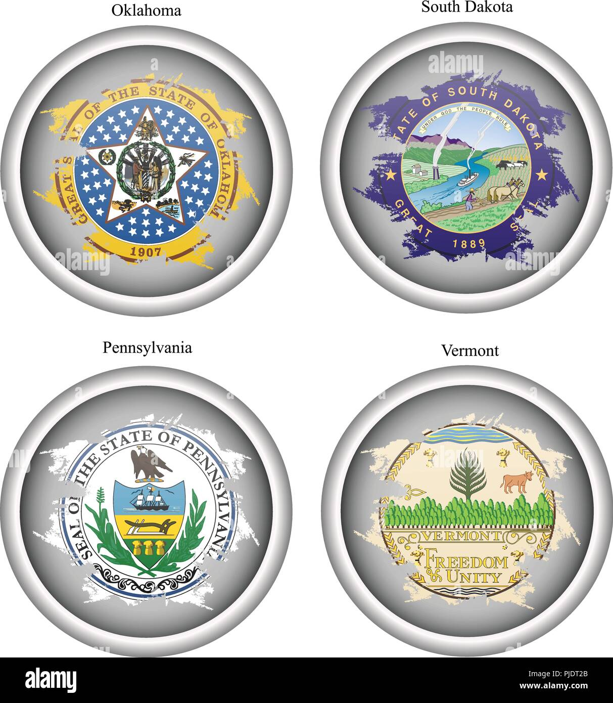 Set di icone. Gli stati degli STATI UNITI D'AMERICA le guarnizioni. Vettore. Illustrazione Vettoriale