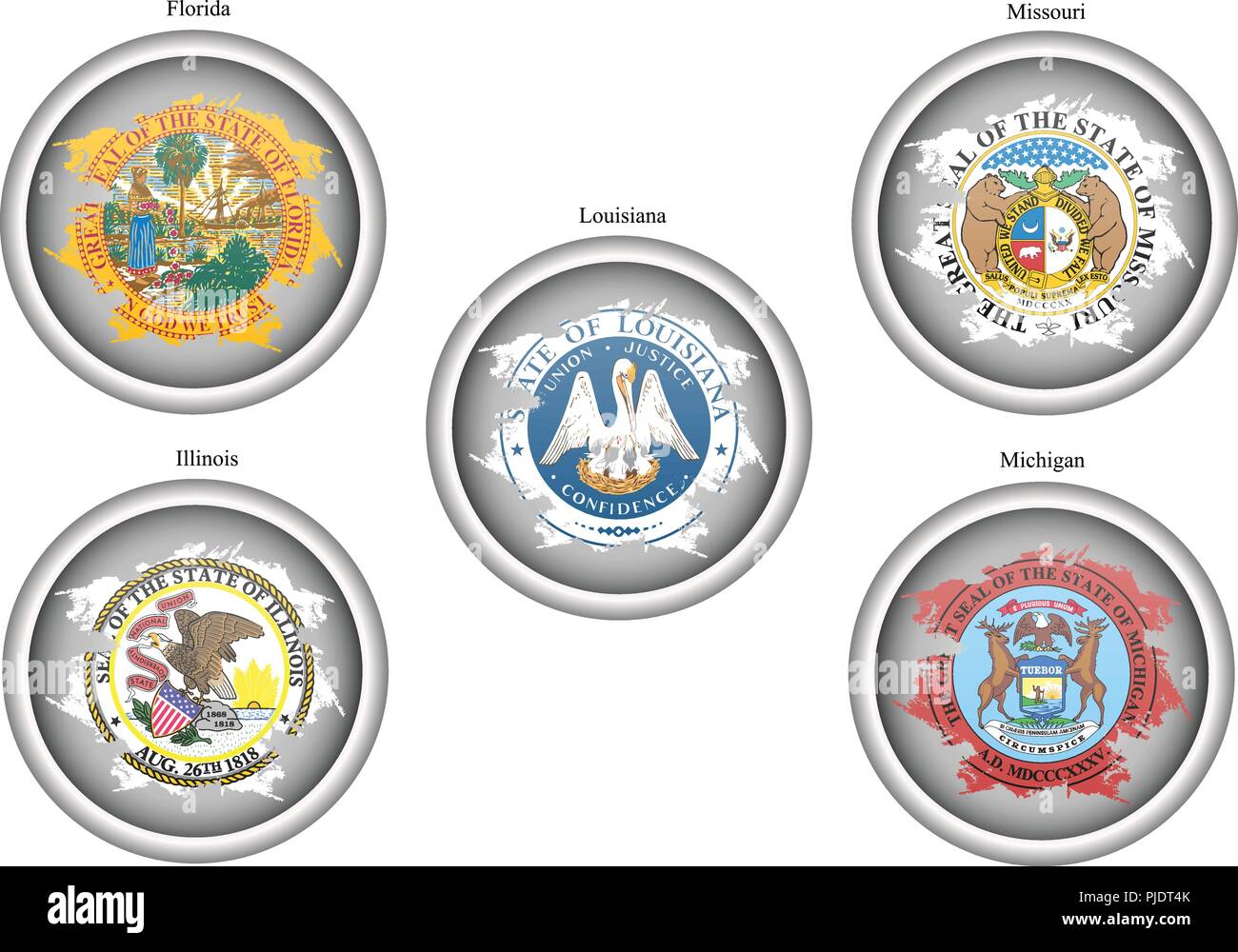 Set di icone. Gli stati degli STATI UNITI D'AMERICA le guarnizioni. Vettore. 3D. Illustrazione Vettoriale