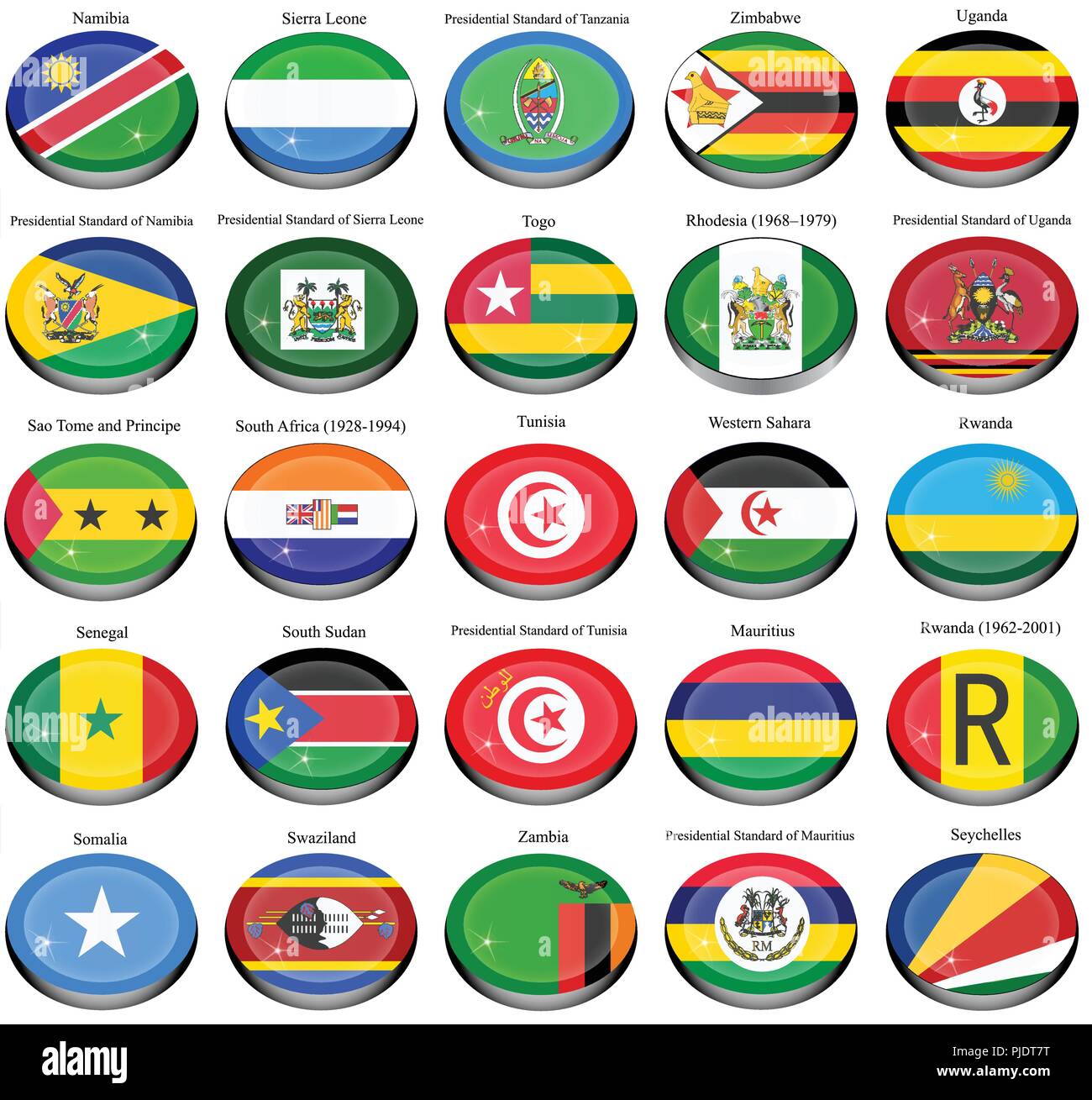 Set di icone. Bandiere dell'Africa. Illustrazione Vettoriale