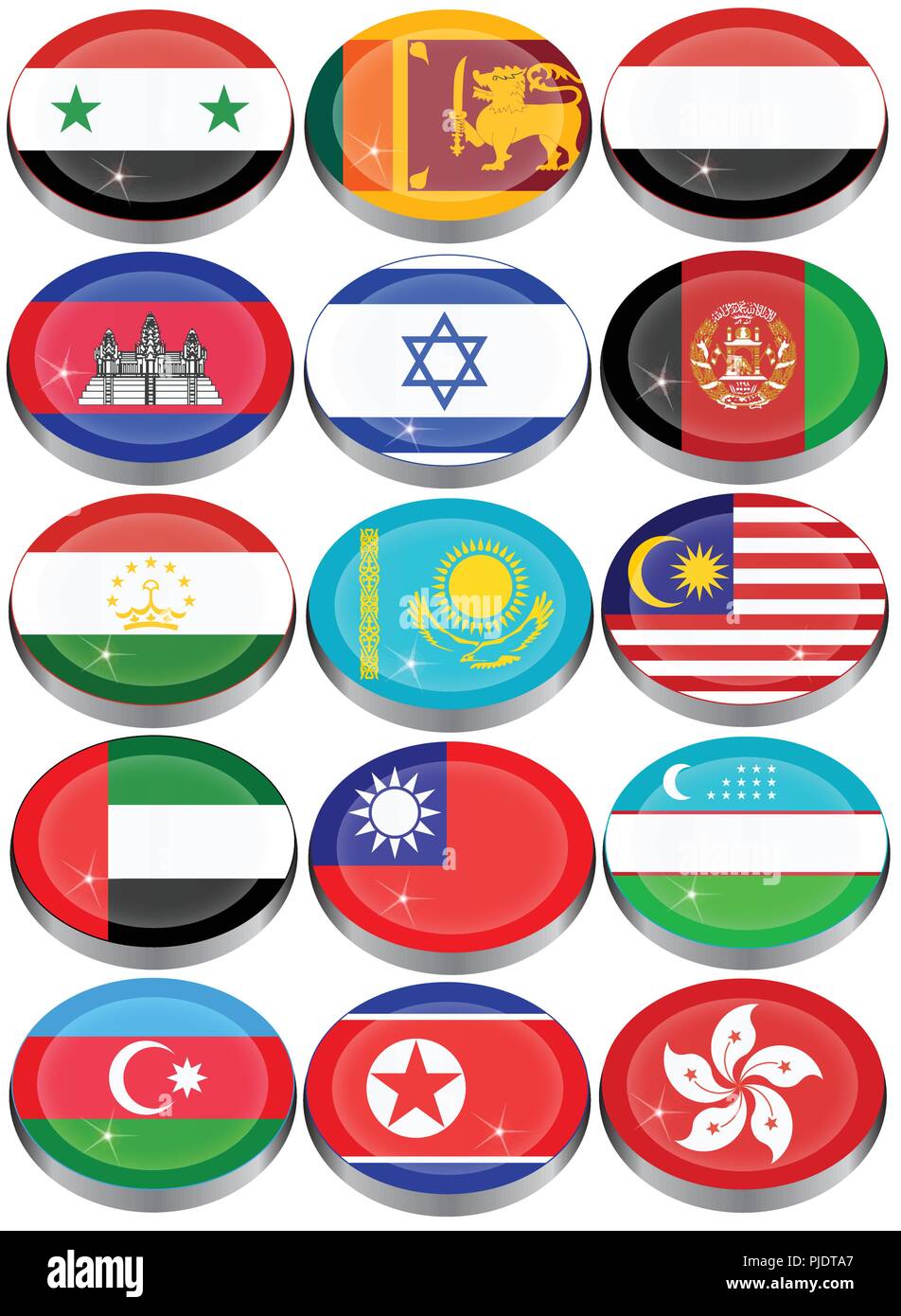 Set di icone. Bandiere dell'Asia. Illustrazione Vettoriale