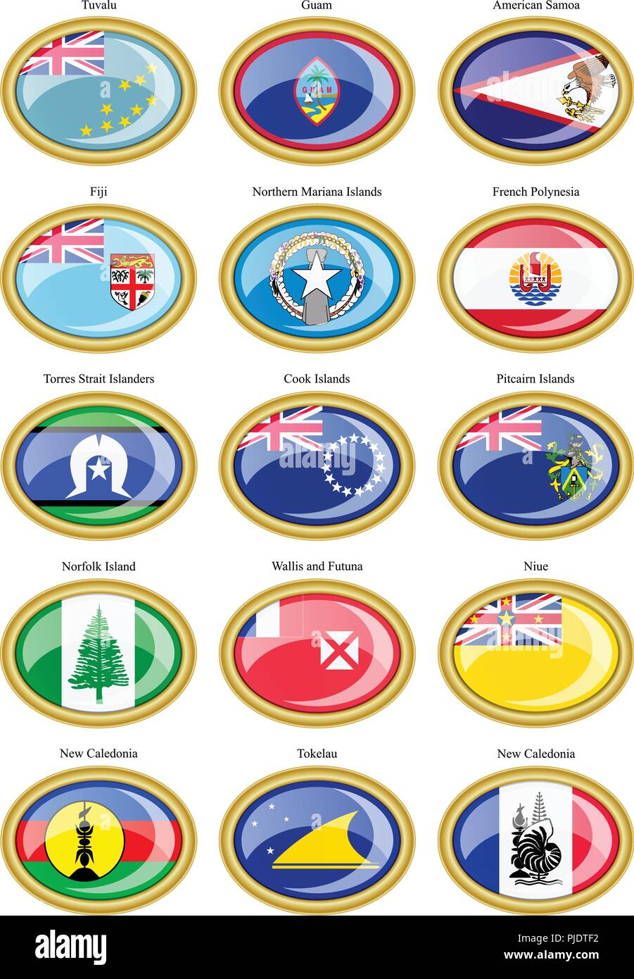 Set di icone. Bandiere di Australia, Oceania, Polinesia, la Micronesia e la Melanesia. Illustrazione Vettoriale