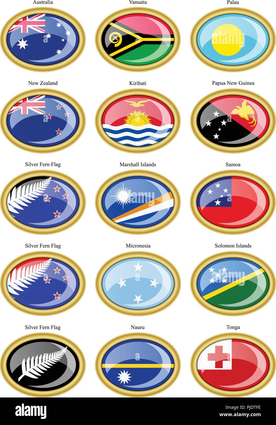 Set di icone. Bandiere di Australia, Oceania, Polinesia, la Micronesia e la Melanesia. Illustrazione Vettoriale