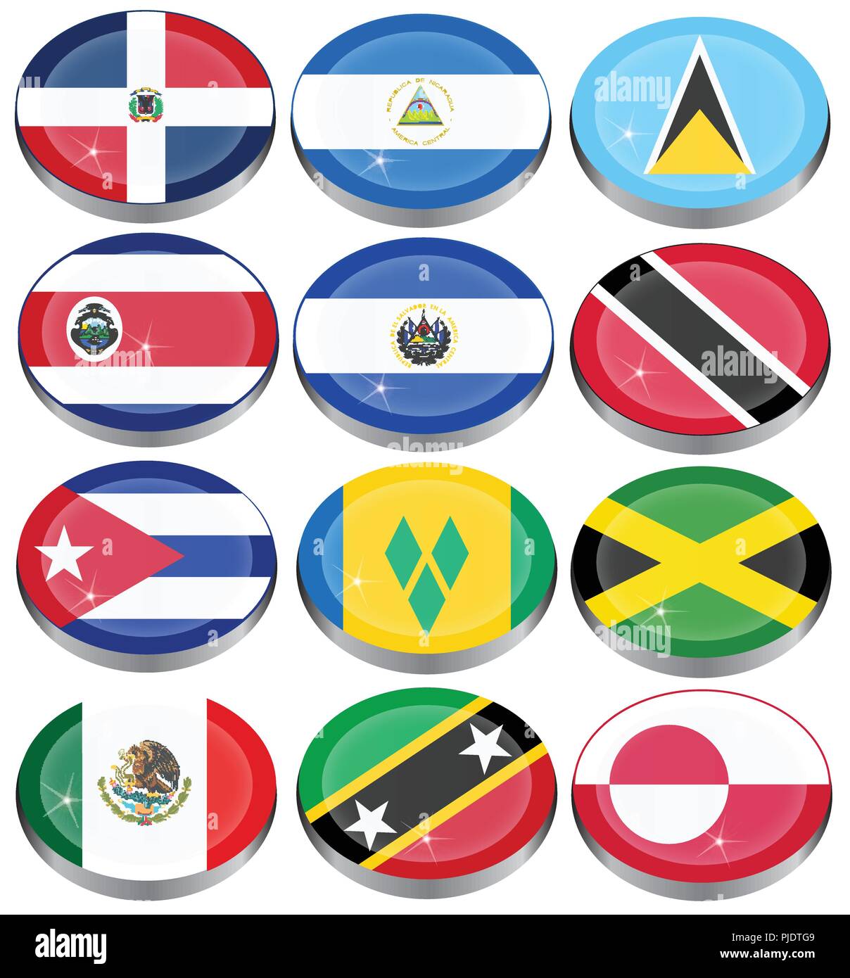 Set di icone. Nord e Centro America's bandiere. Illustrazione Vettoriale