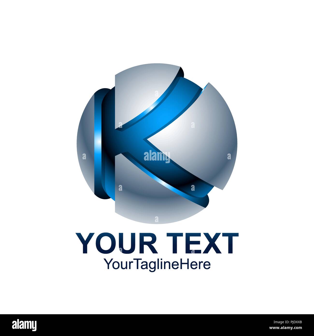 Lettera iniziale K modello logo colorato in blu cerchio grigio design a sfera per il business e l'identità aziendale Illustrazione Vettoriale