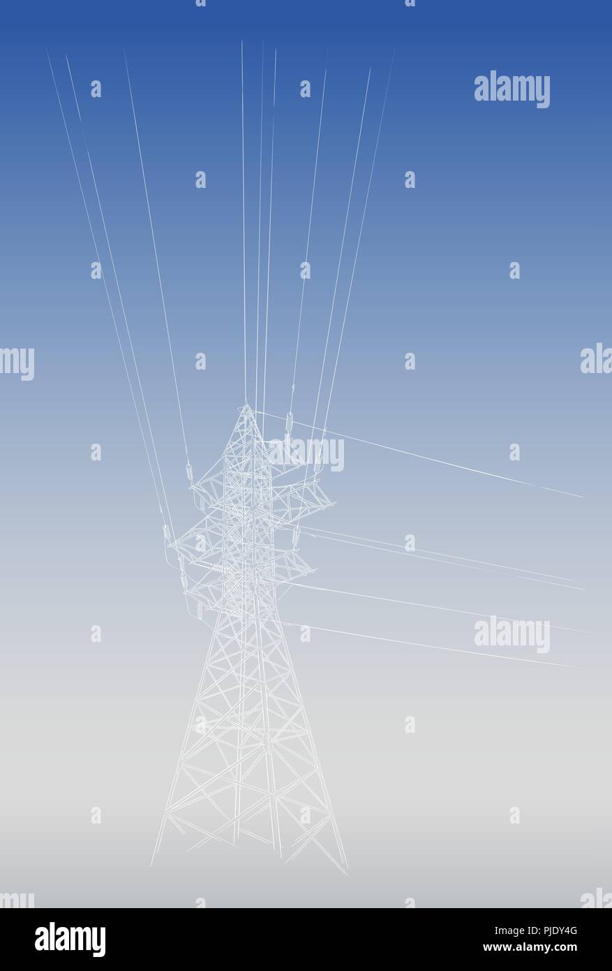 Mano bozzetto di torre elettrico su bianco Illustrazione Vettoriale