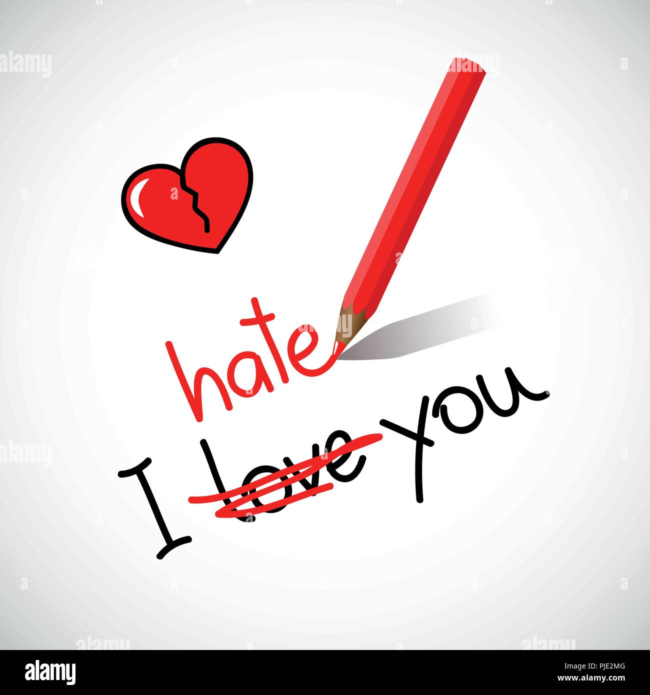 Io odio amore voi tipografia red cuore spezzato illustrazione vettoriale EPS10 Illustrazione Vettoriale
