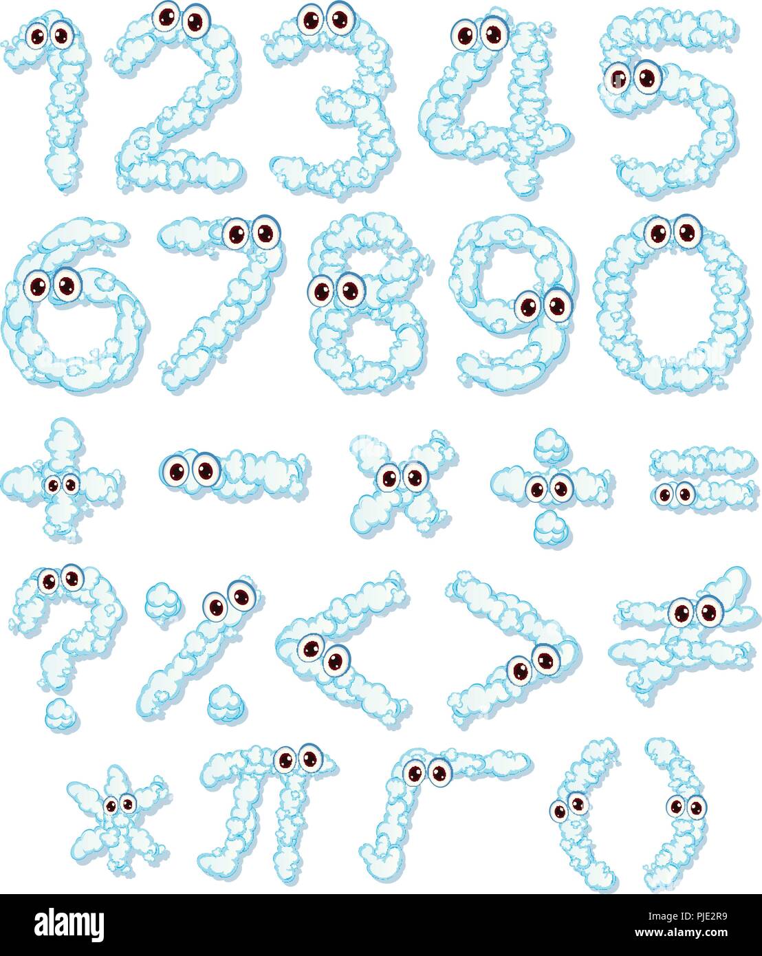 Un insieme di cloud di numero e segno di matematica illustrazione Illustrazione Vettoriale