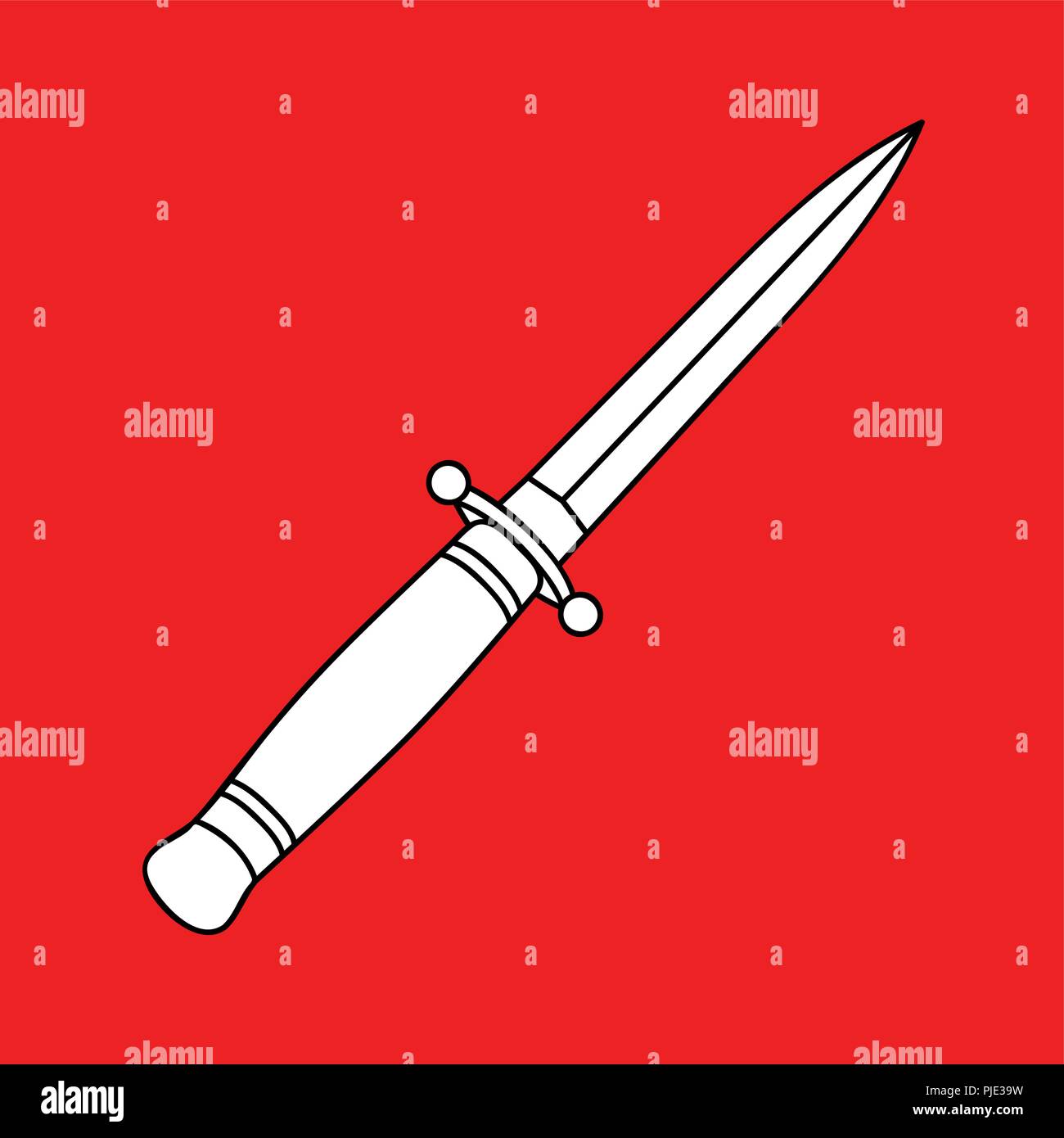 Pugnale affilato coltello delineare isolato su sfondo rosso illustrazione vettoriale EPS10 Illustrazione Vettoriale