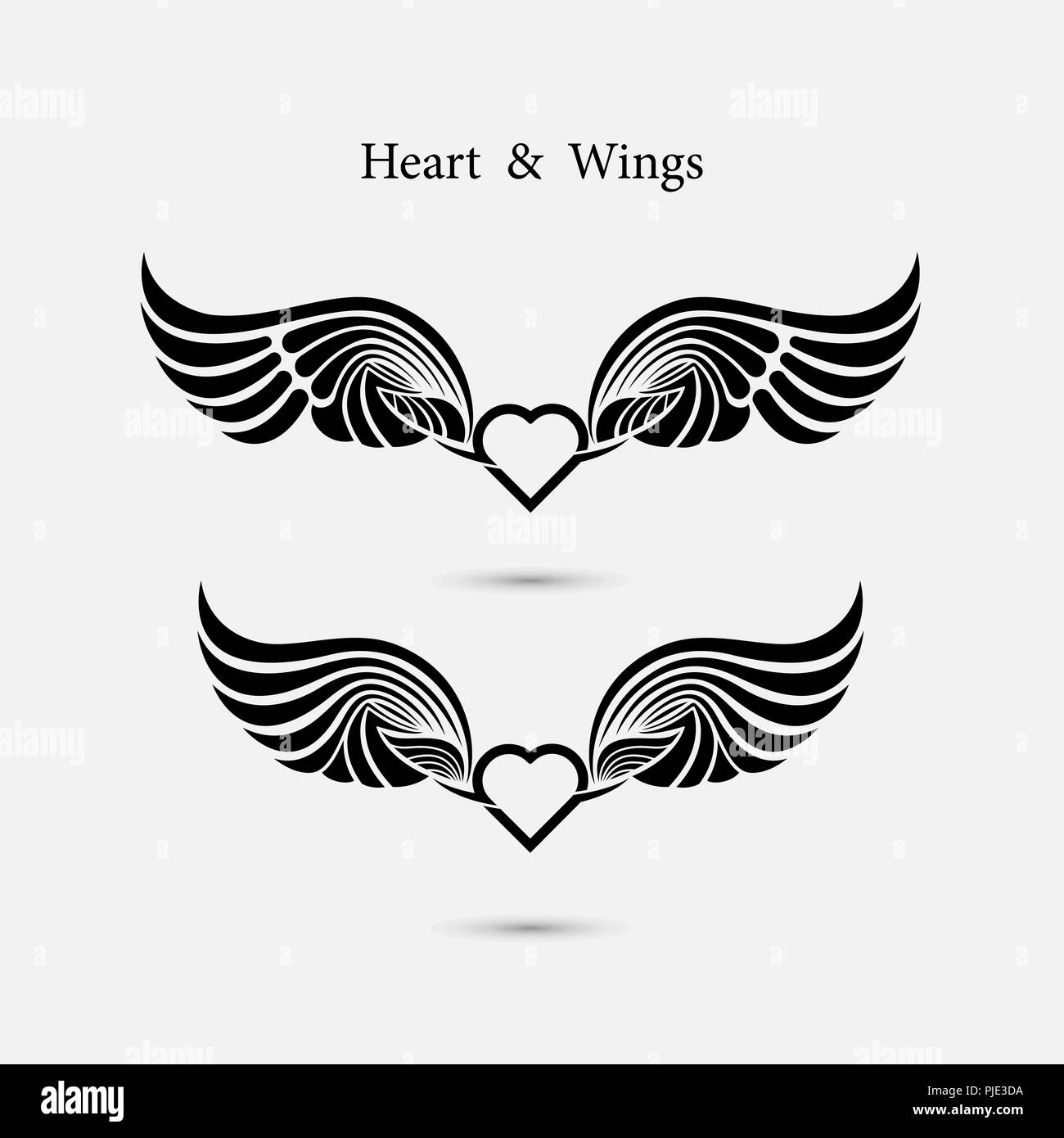 Cuore con il logo angel wings logo design template.amore simbolo.Il giorno di San Valentino sign.Emblema isolati su sfondo bianco.illustrazione vettoriale Illustrazione Vettoriale
