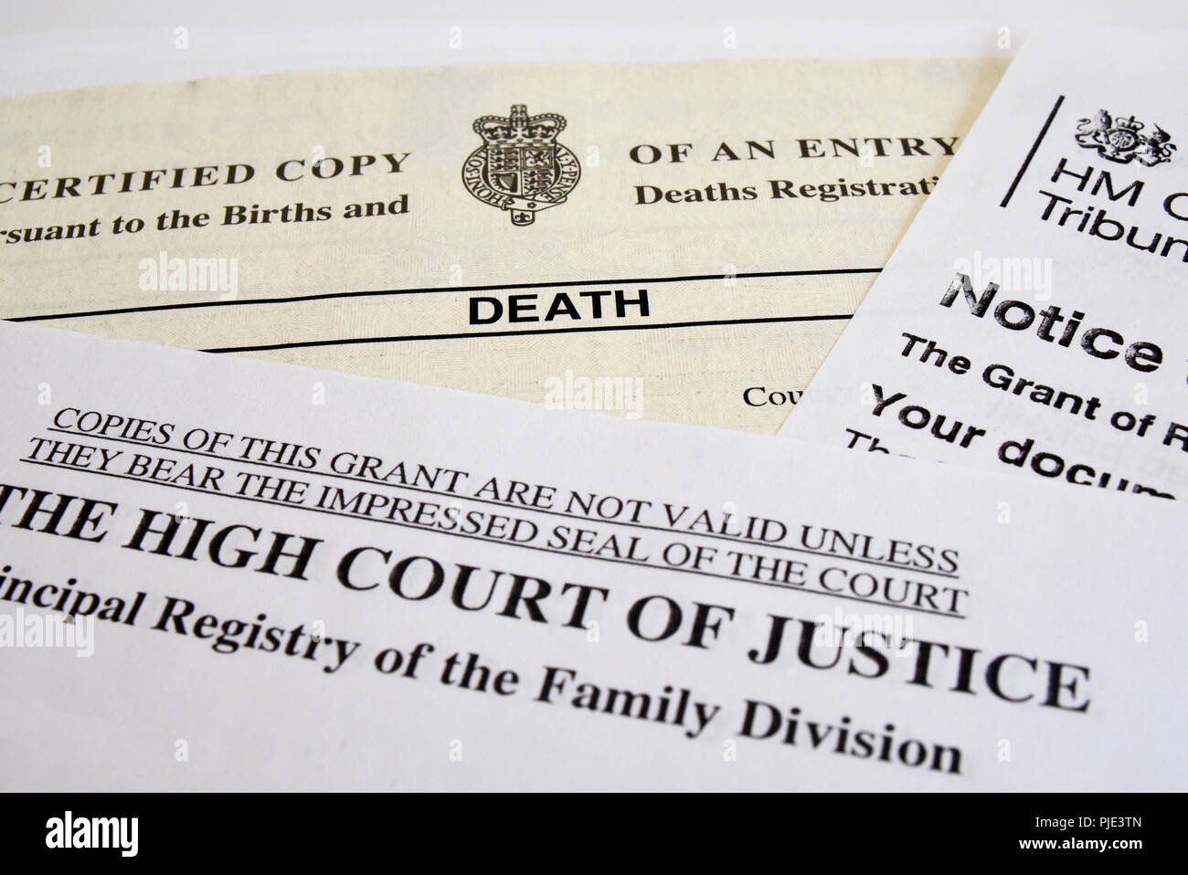 Certificato di morte. Carte. La documentazione. Documenti. L Alta Corte di giustizia, Registro principale della famiglia divisione, UK ufficiale del governo Foto Stock