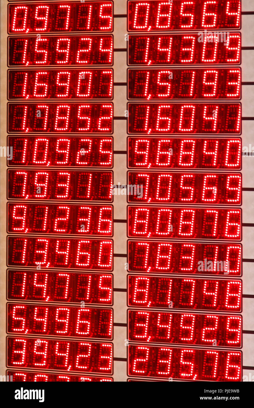 LED rosso numeri di scambio elettronico Rate Board Foto Stock