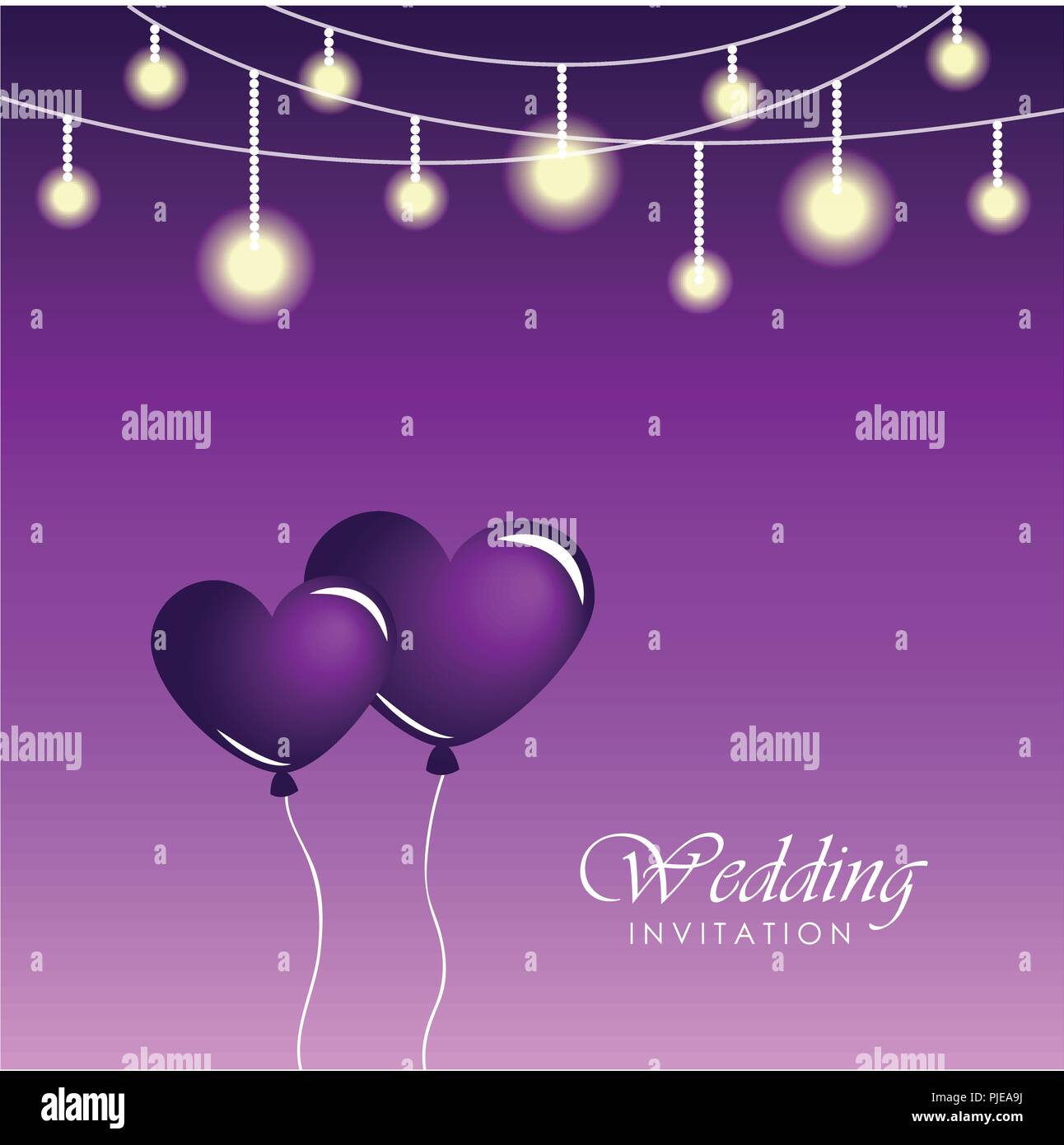 Scheda per la invito a nozze con lanterne e cuori illustrazione vettoriale EPS10 Illustrazione Vettoriale
