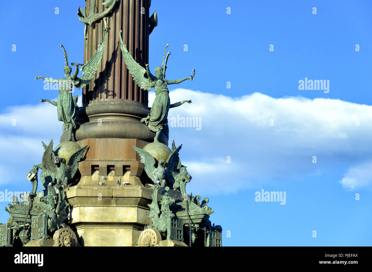 I dettagli delle sculture di Chistopher monumento a Colombo a Barcellona, Spagna Foto Stock