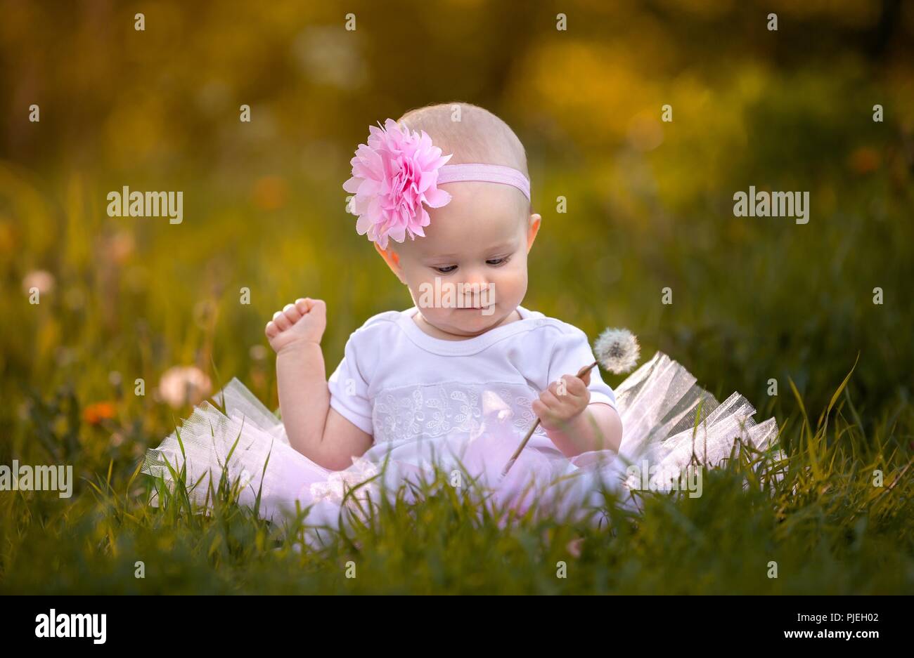 Piccola bambina ritratto in natura in abito da ballerina. Foto Stock