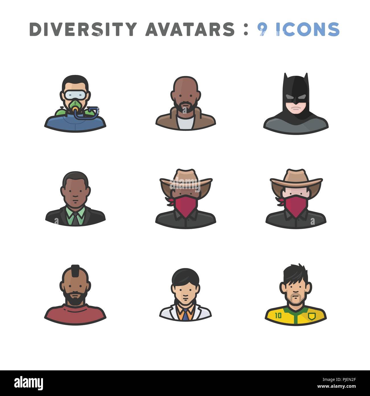 9 Avatar raffiguranti diverse culture, religioni e nazionalità Illustrazione Vettoriale
