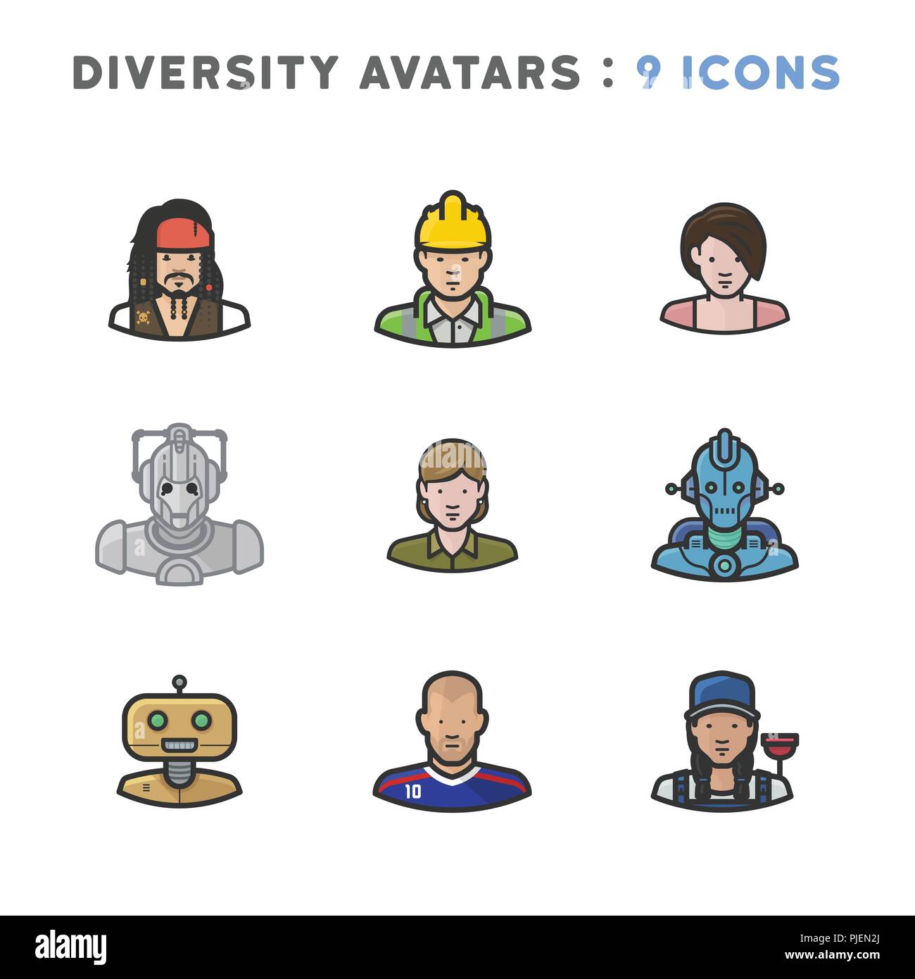 9 Avatar raffiguranti diverse culture, religioni e nazionalità Illustrazione Vettoriale