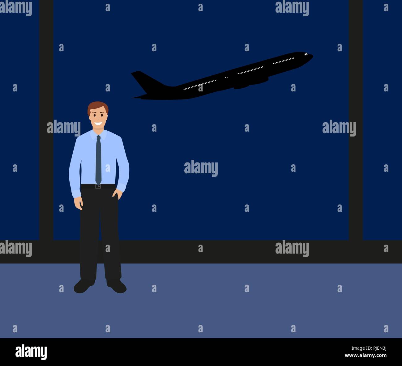 L'uomo all'aeroporto internazionale Illustrazione Vettoriale