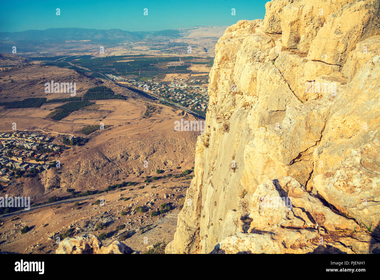 Vista dalla scogliera Arbel. La Galilea, Israele Foto Stock