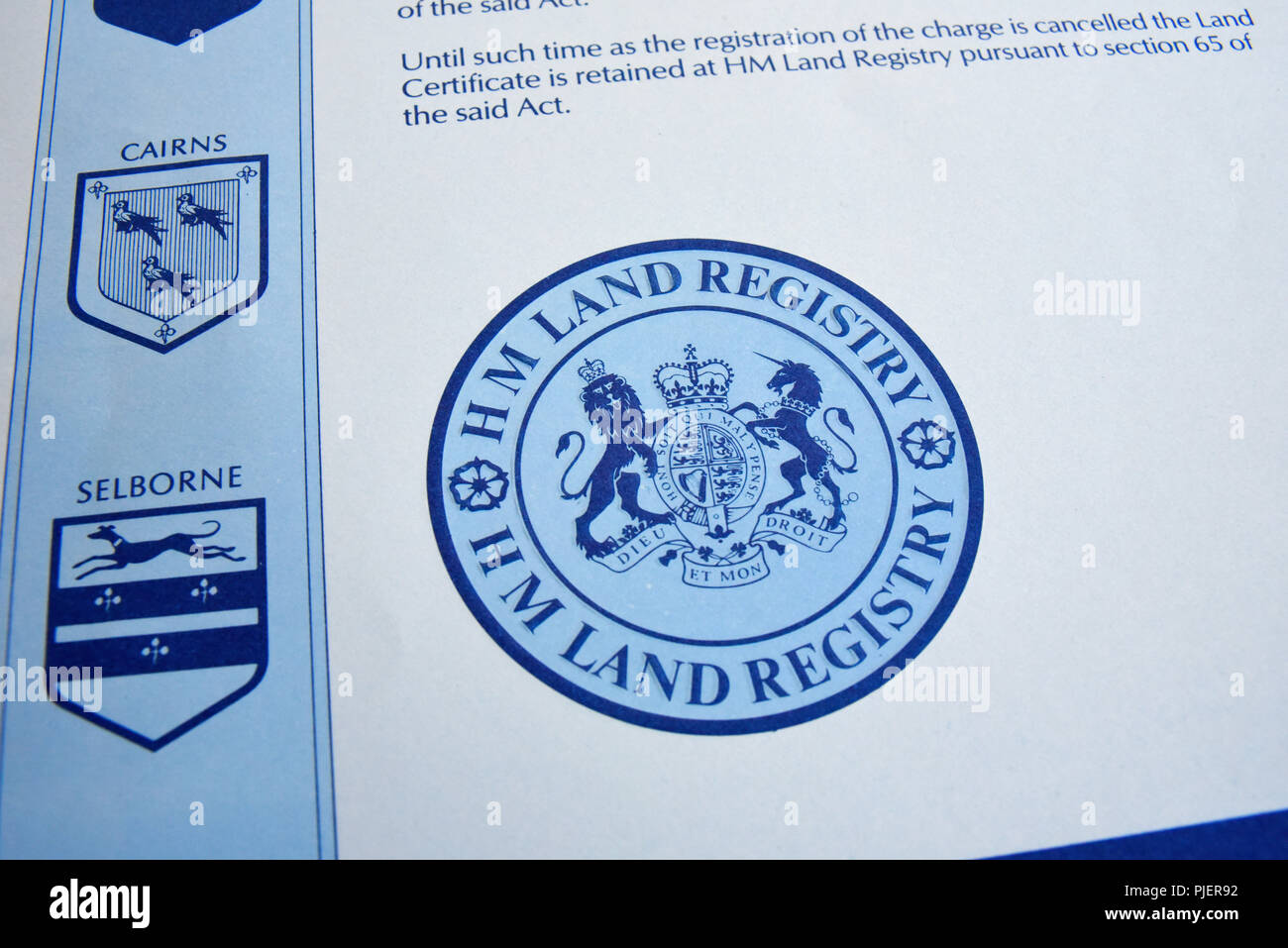 HM Catasto documento, documentazione. Regno Unito British land registrazione certificato Foto Stock HM Catasto documento, documentazione. Regno Unito British land registrazione certificato Foto Stock