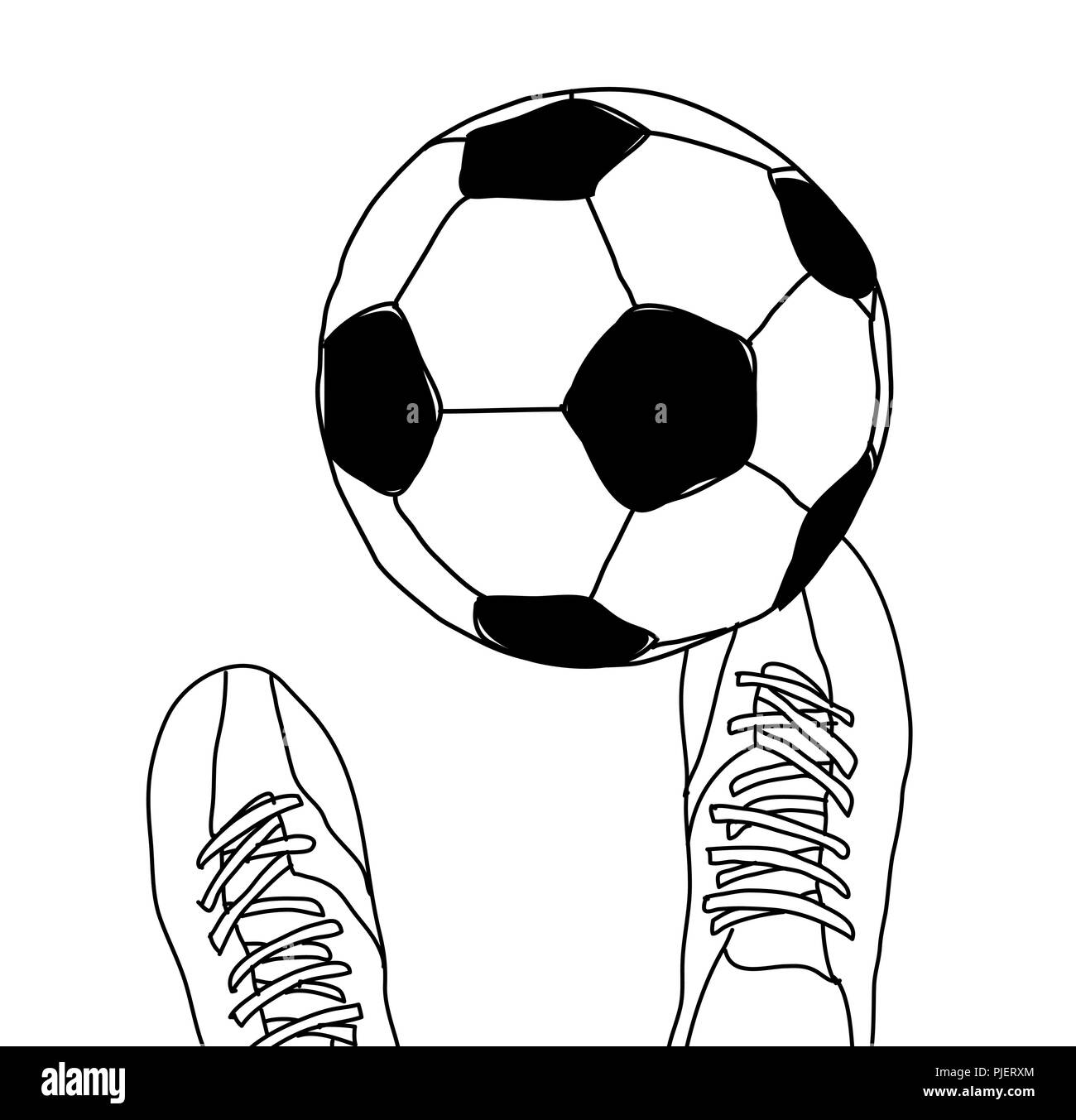 Giocatore di football soccer ball vista dall'alto in bianco e nero Illustrazione Vettoriale