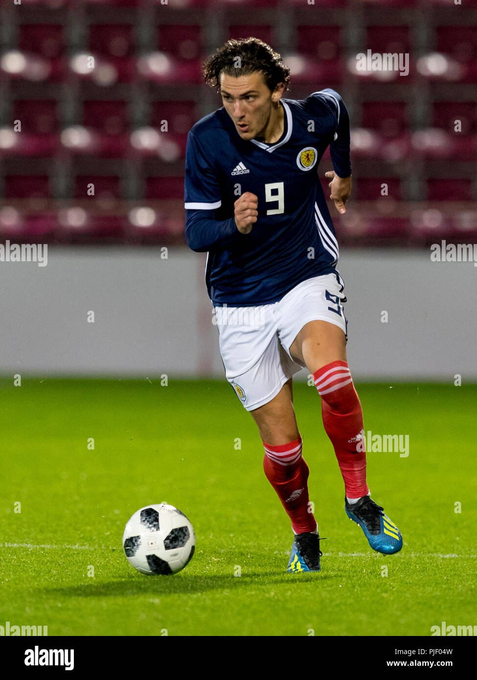 Tynecastle Park, Edinburgh, Regno Unito. 6 Sep, 2018. Sotto 21 al Campionato Europeo di calcio, Scozia U21 versus Andorra U21; Fraser Hornby di Scotland Credit: Azione Plus sport/Alamy Live News Foto Stock