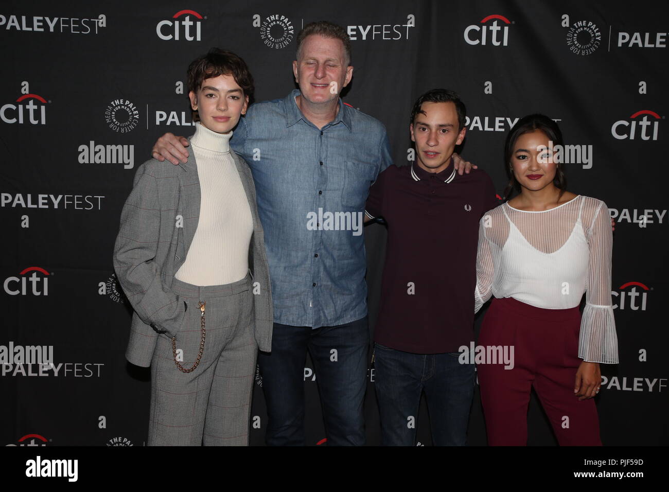 Beverly Hills, Ca. 6 Sep, 2018. Brigette Lundy-Paine, Michael Rapaport, Keir Gilchrist, Amy Okuda, al Paley Centre for Media's 2018 PaleyFest caduta anteprime TV - atipico di Netflix al Paley Centre for Media di Beverly Hills, la California il 6 settembre 2018. Credito: Faye Sadou/media/punzone Alamy Live News Foto Stock