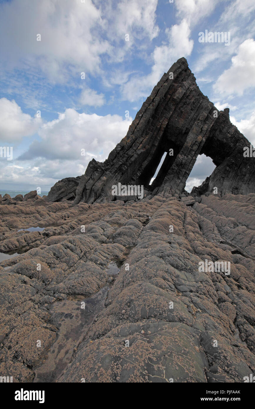 Blackchurch Rock, Mouthmill Beach, North Devon. Foto Stock