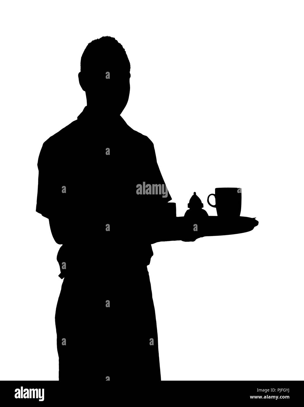 Una immagine di un cameriere in bianco e nero Foto Stock