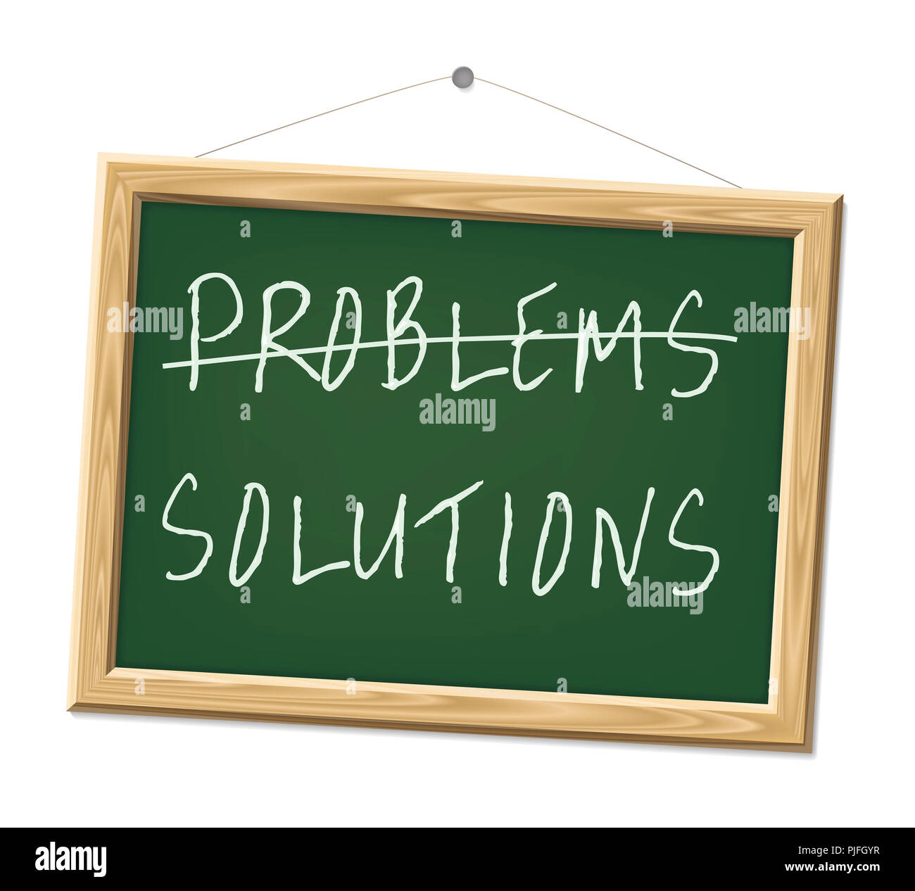 Un Chalk board con le parole i problemi e le soluzioni Foto Stock
