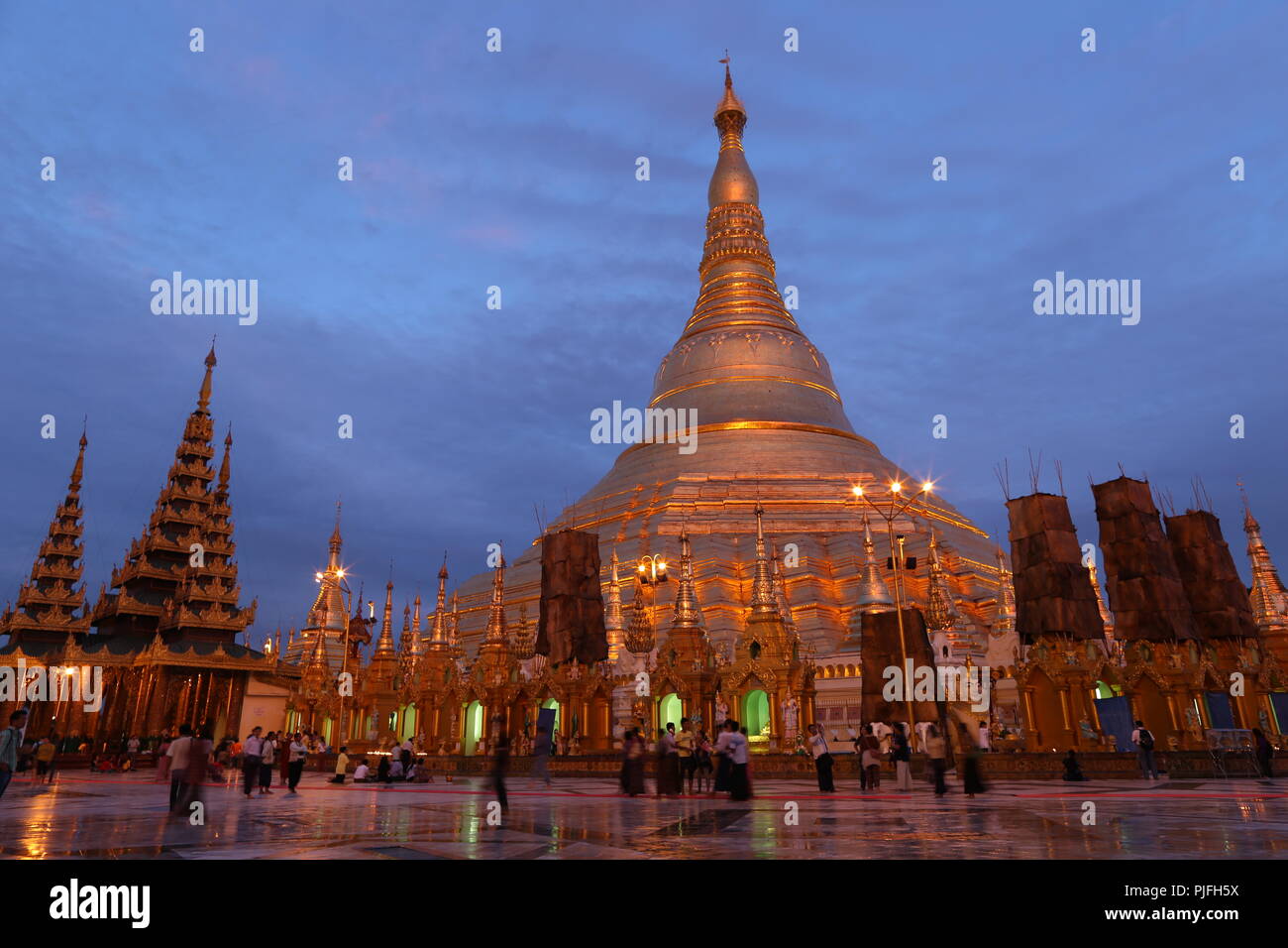 Shwedagon pagoda al crepuscolo, Myanmar Foto Stock