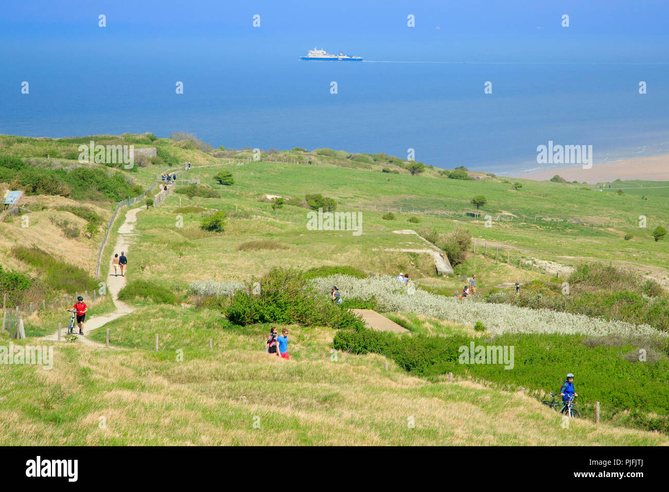 Sito del cappuccio Blanc-Nez capezzagna, lungo il "Cote d'Opale" area costiera, nel Parco Naturale Regionale "Parc naturel regional des caps et marais d'Opa Foto Stock