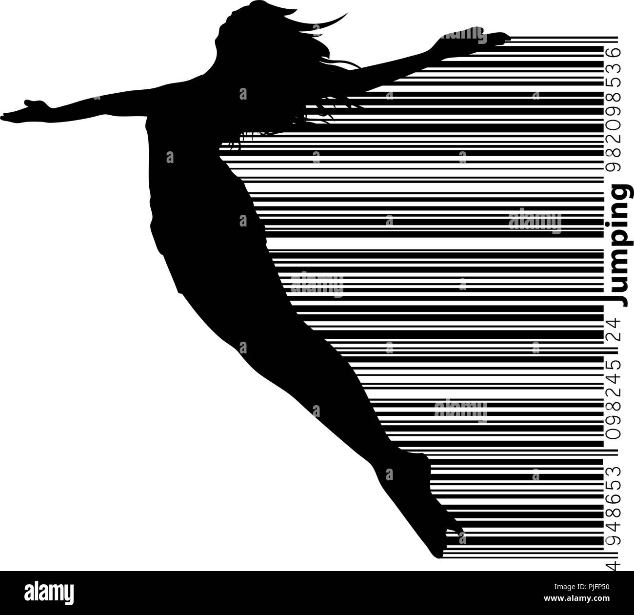 Silhouette di una ragazza di salto. Il testo e lo sfondo su uno strato separato, il colore può essere cambiato in un solo clic. Illustrazione Vettoriale