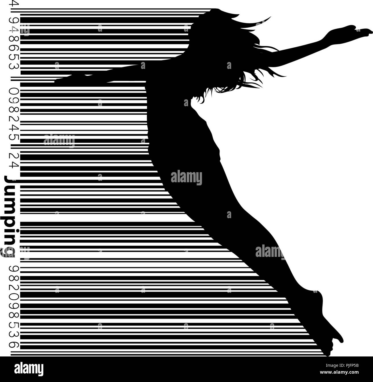 Silhouette di una ragazza di salto. Il testo e lo sfondo su uno strato separato, il colore può essere cambiato in un solo clic. Illustrazione Vettoriale